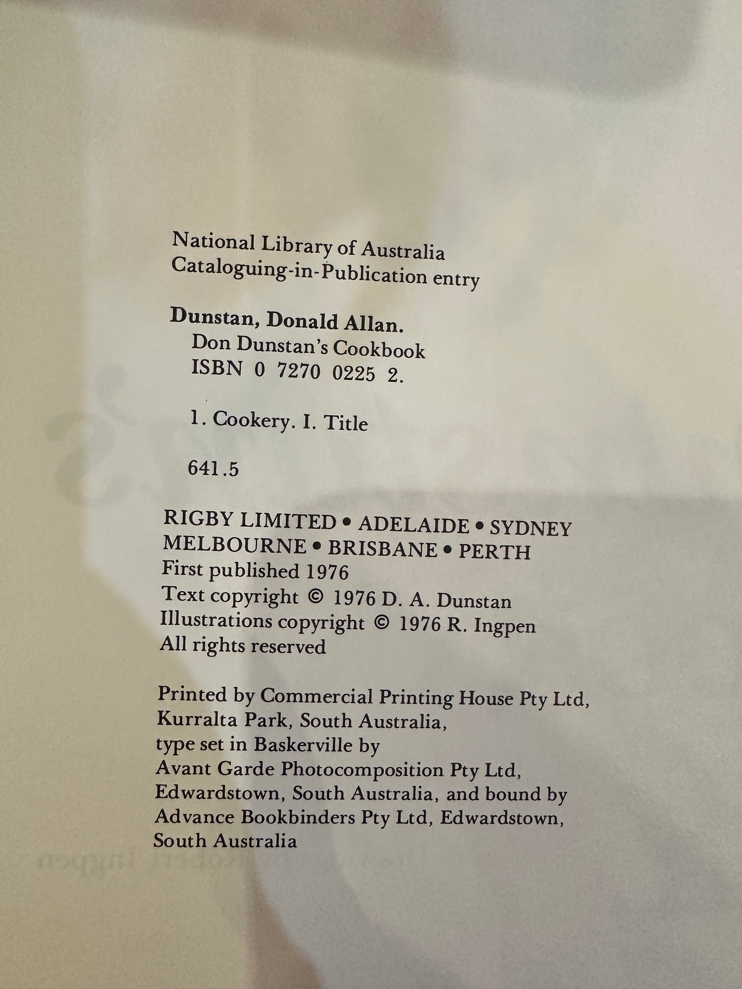 Cookbook, Don Dunstan 1976