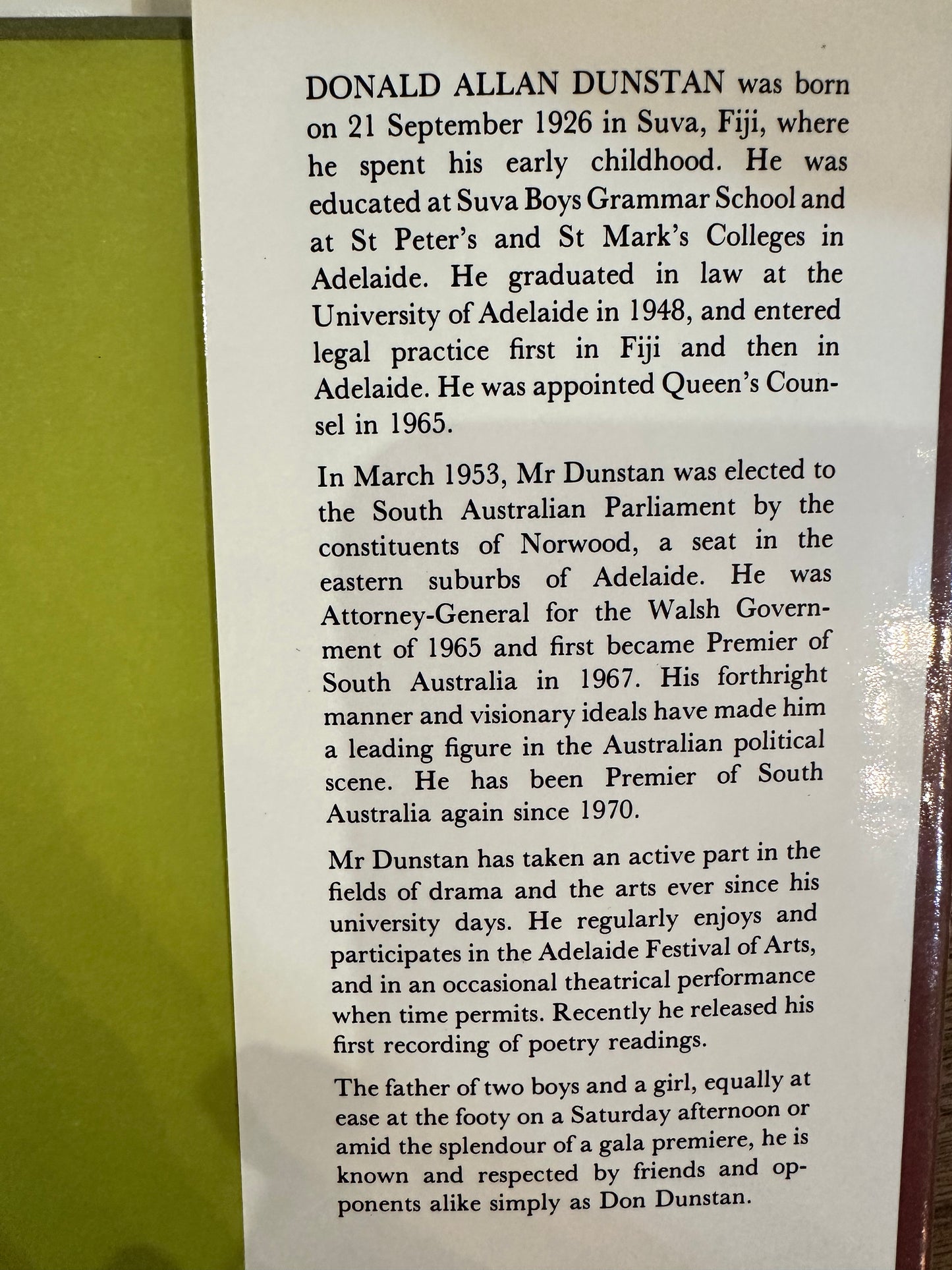 Cookbook, Don Dunstan 1976