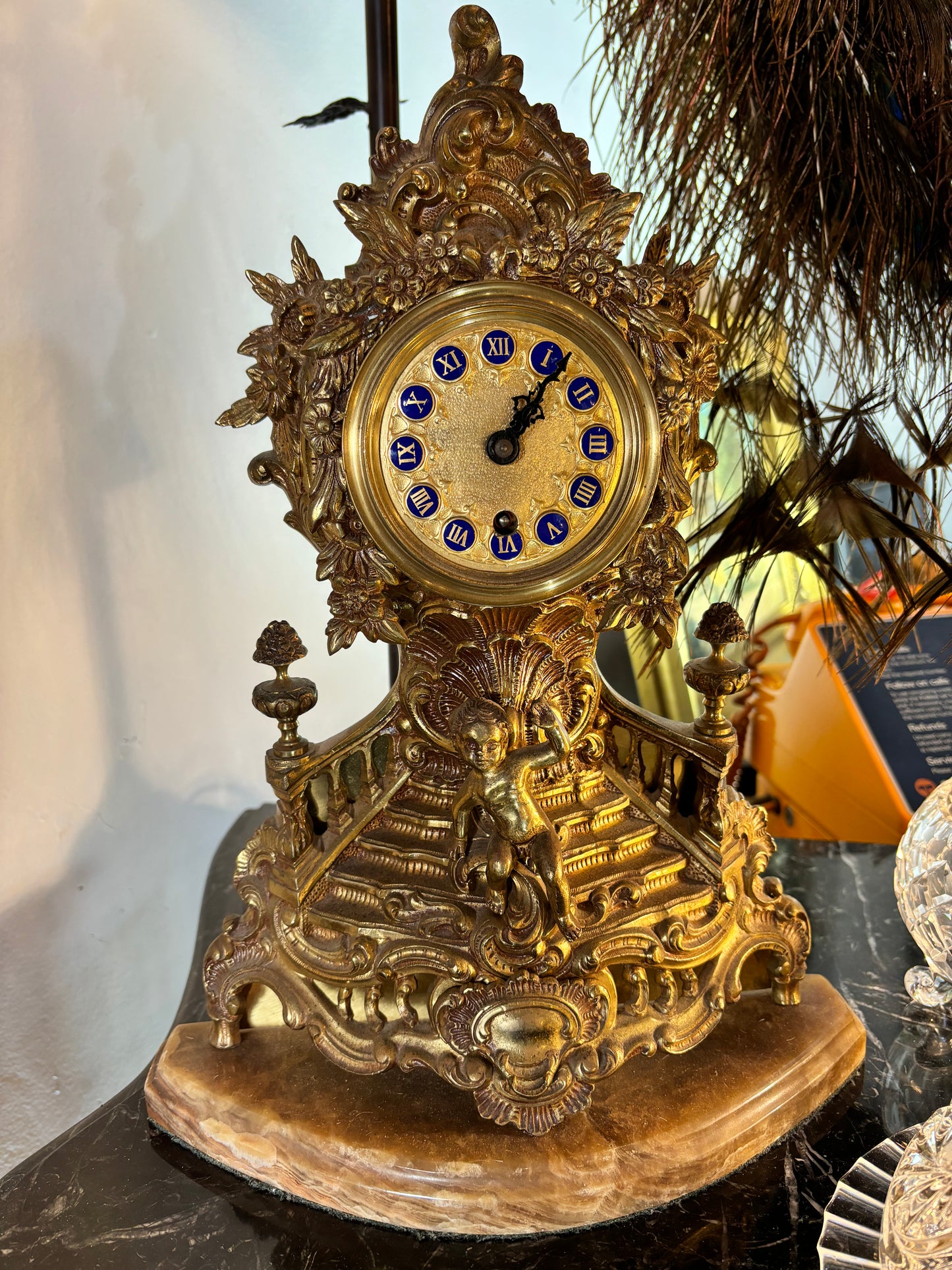 Gold Gilt Brass And Marble Mantle Clock