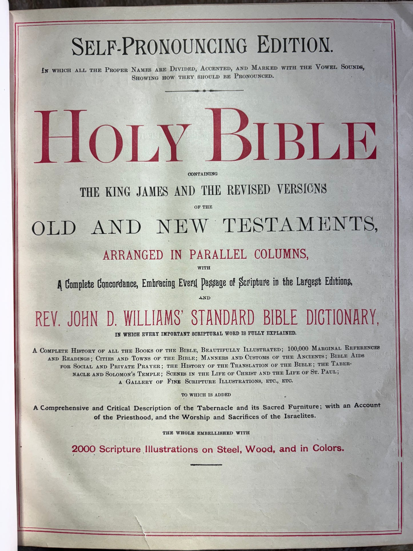 Victorian Antique Family Bible – Pronouncing Parallel Edition with Over 2000 Stunning Illustrations, Circa 1890s