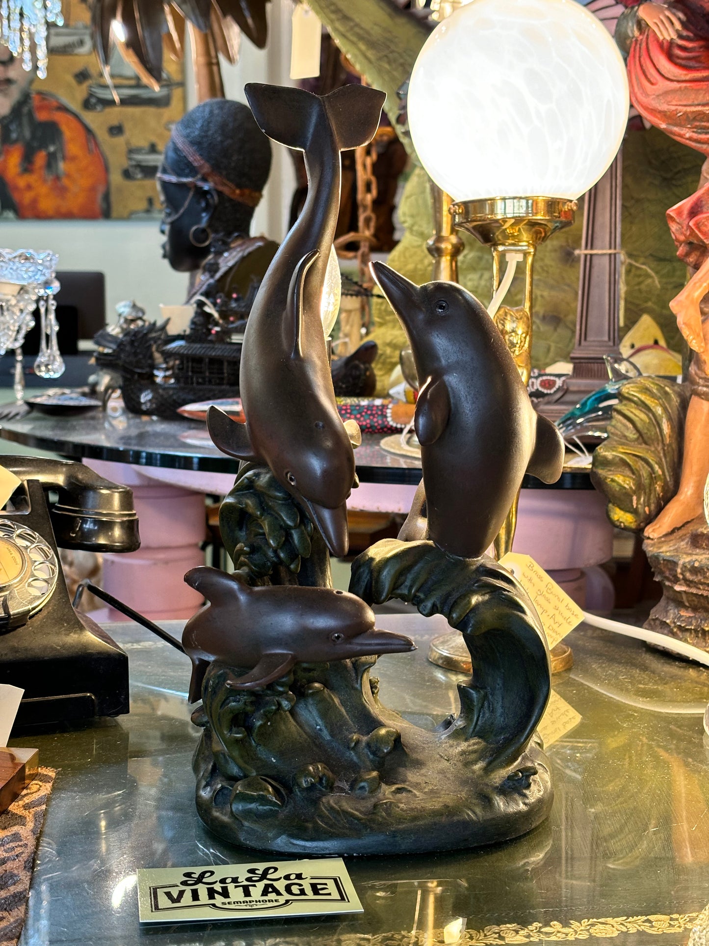 Art Nouveau Frolicking Dolphin Lamp