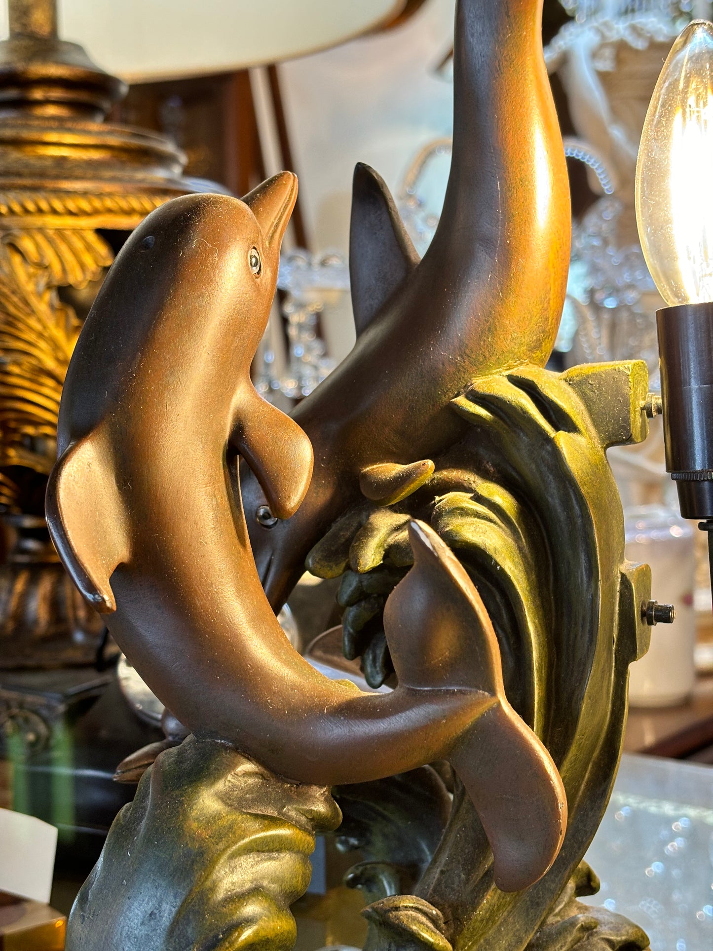 Art Nouveau Frolicking Dolphin Lamp