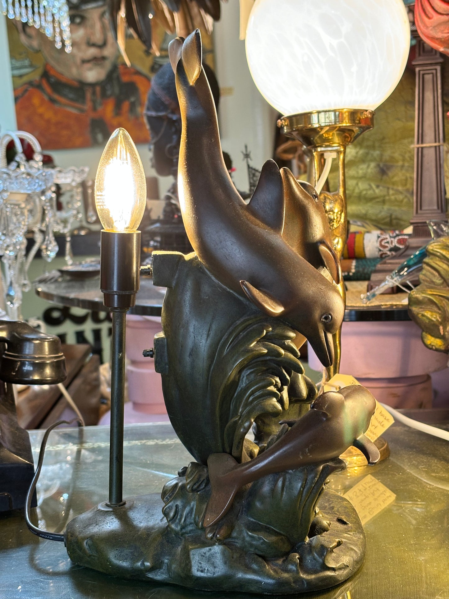 Art Nouveau Frolicking Dolphin Lamp