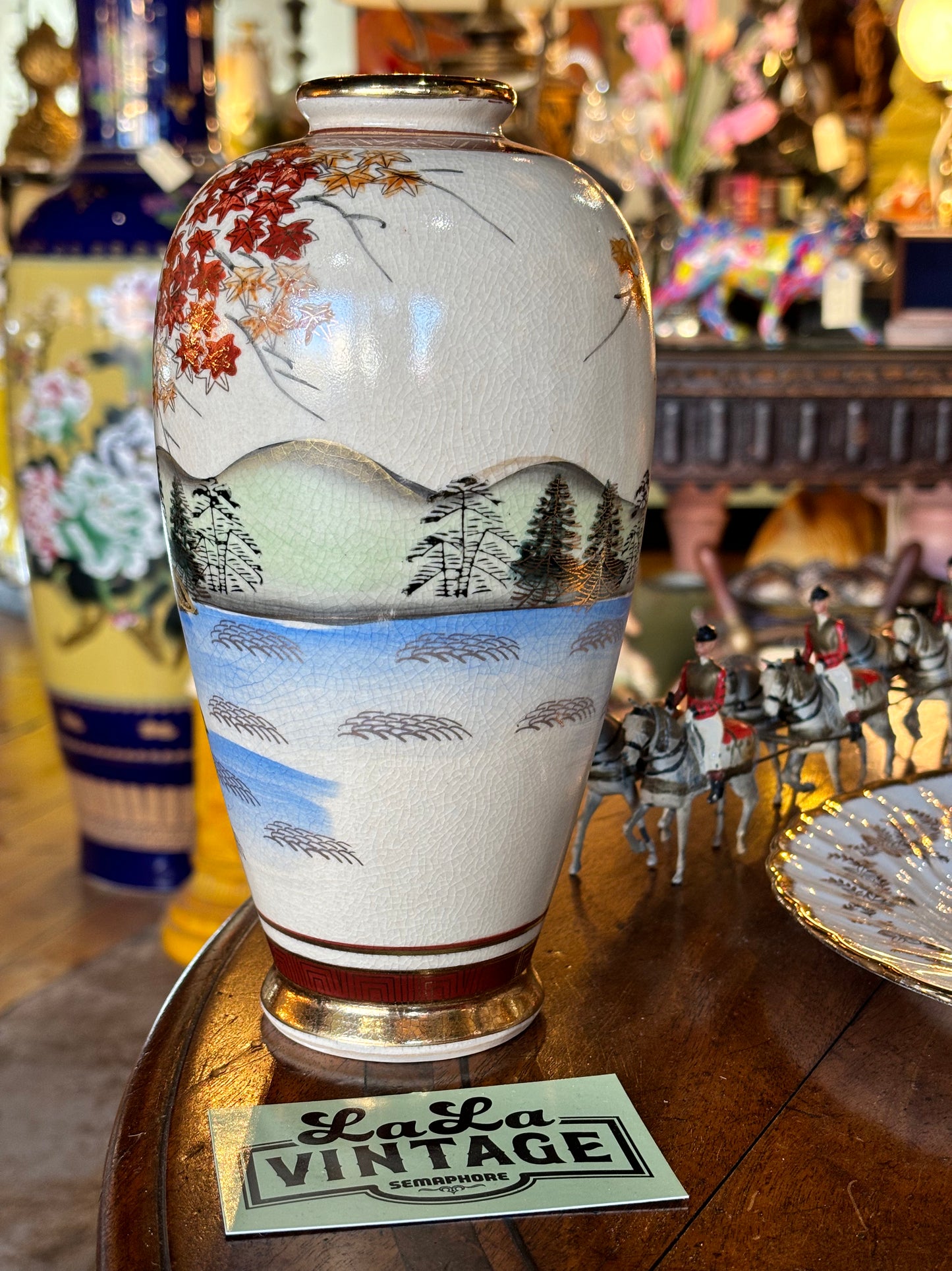 Japanese Hand Painted Vase Marked Satsuma