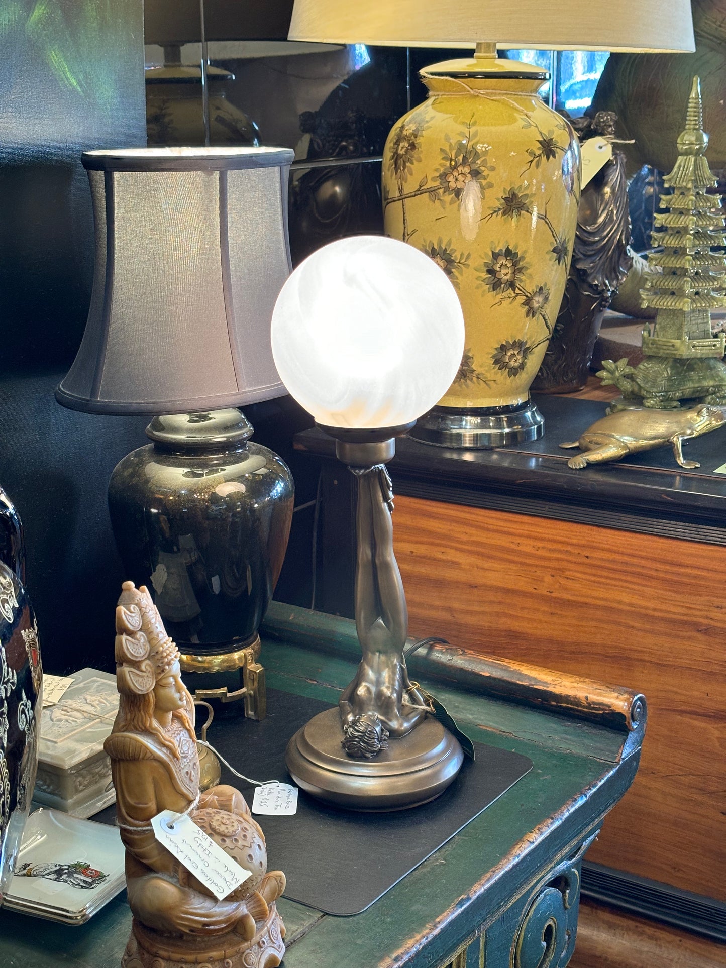 Vintage Bronze Finish Art Deco Lady Table Lamp