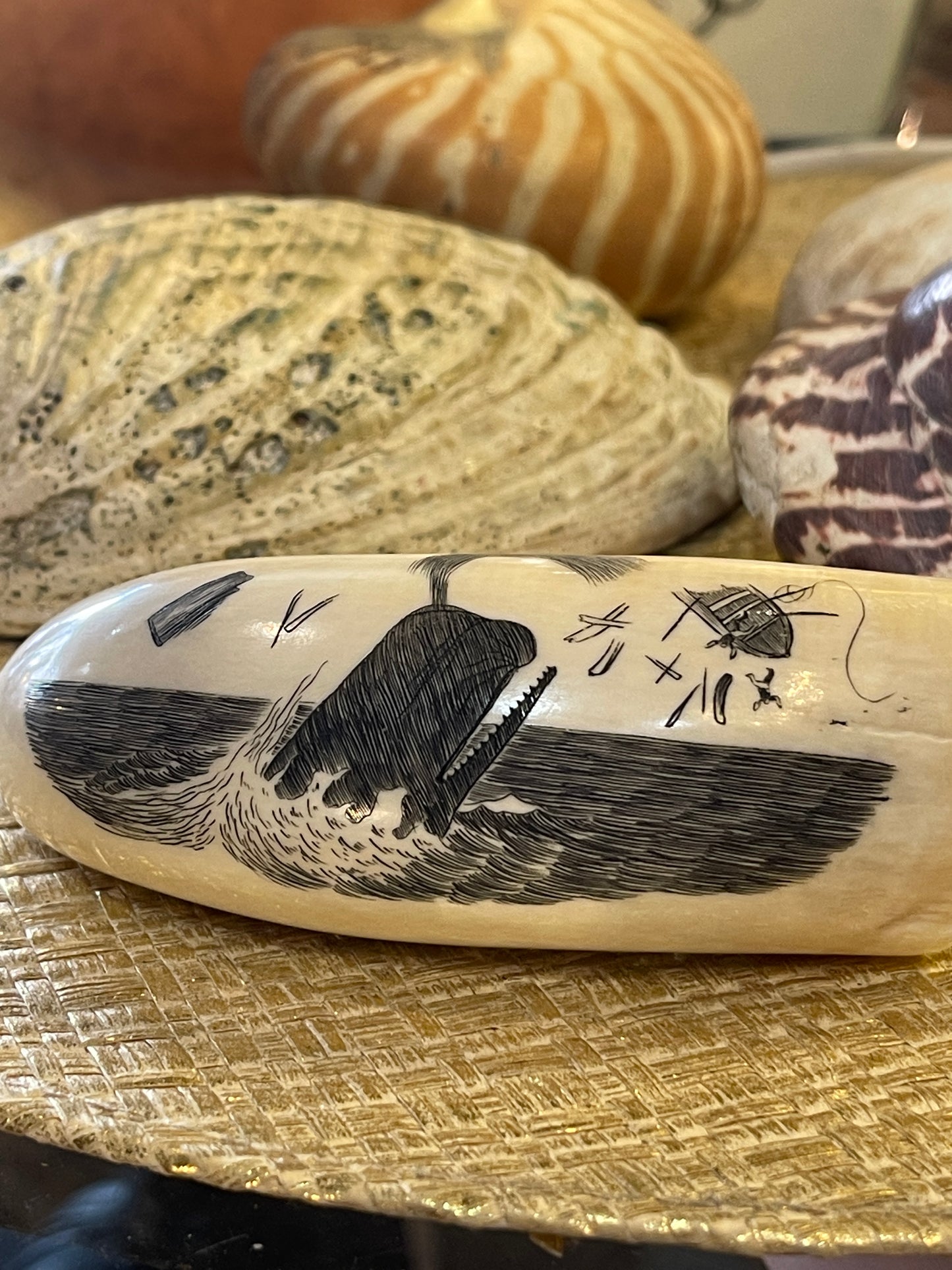 Whale Tooth with Extremely Intricate Scrimshaw Carving