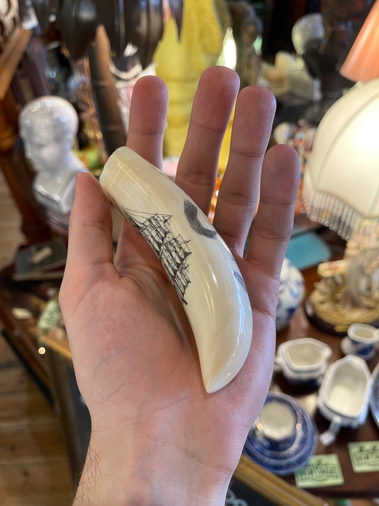 Whale Tooth with Extremely Intricate Scrimshaw Carving