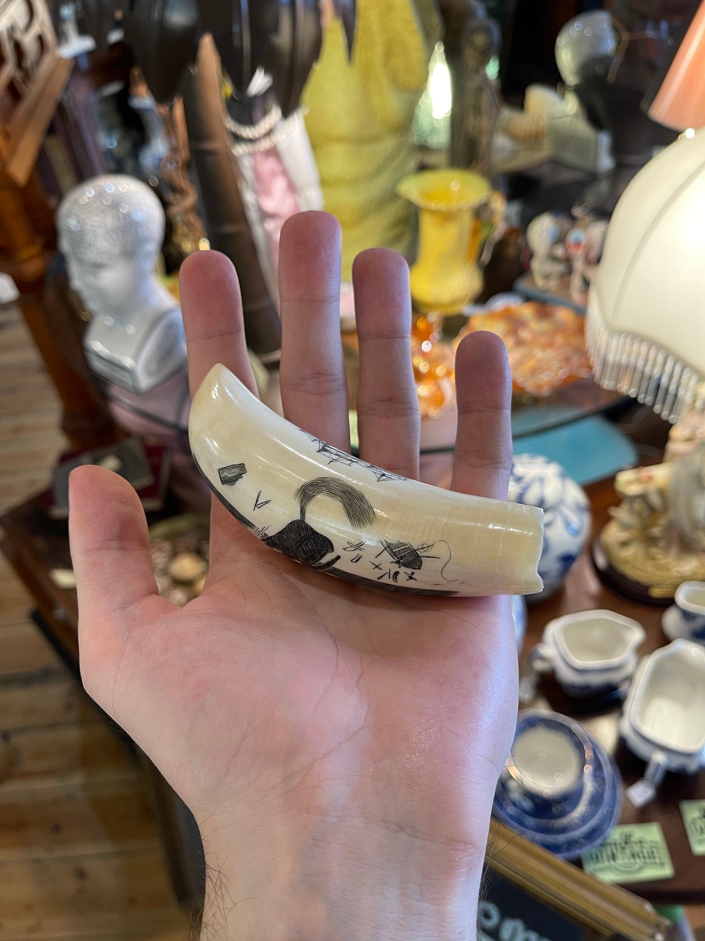 Whale Tooth with Extremely Intricate Scrimshaw Carving