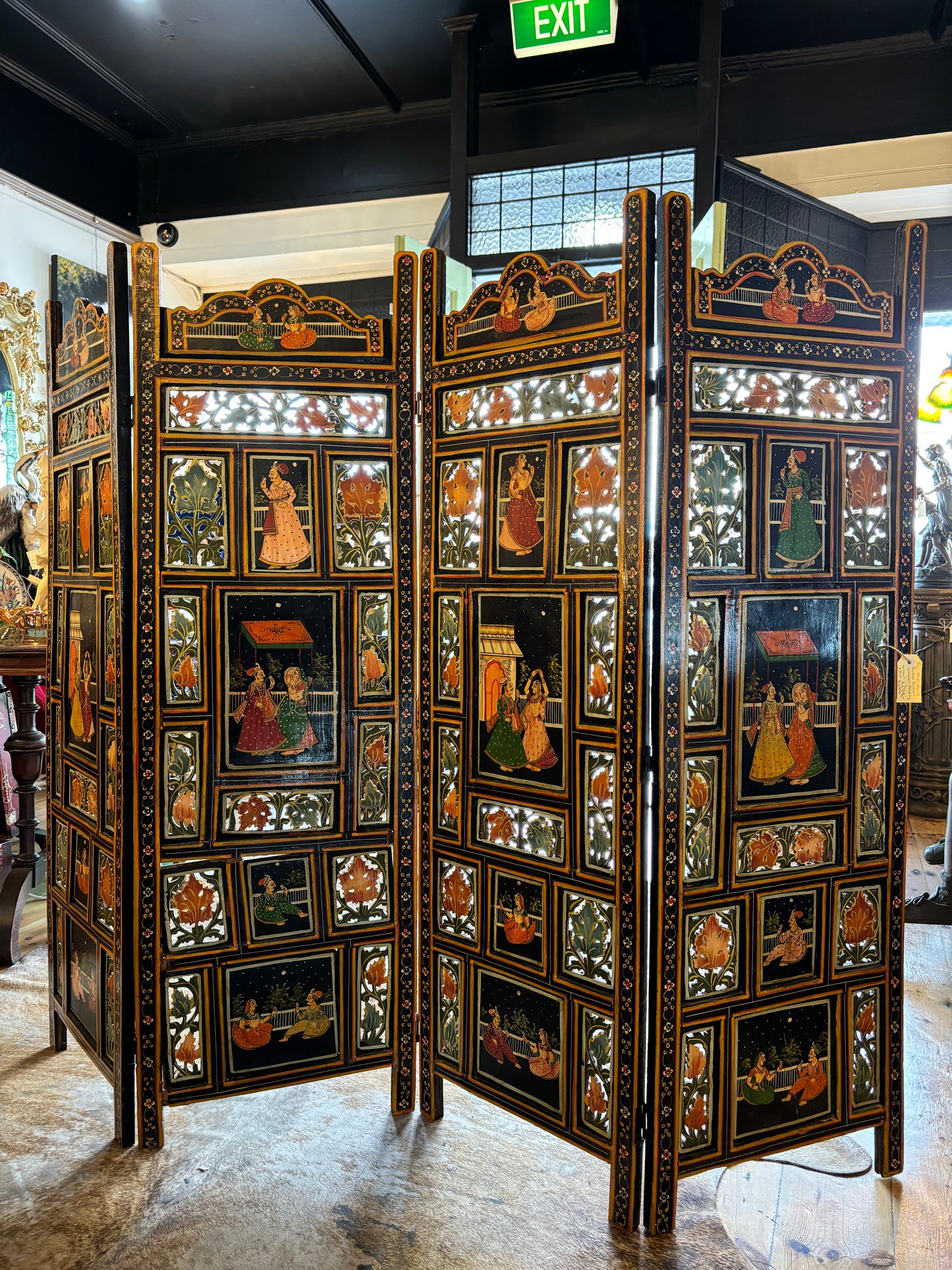 Vintage Handcrafted Indian Room Divider Wooden Folding Screen Hand Painted