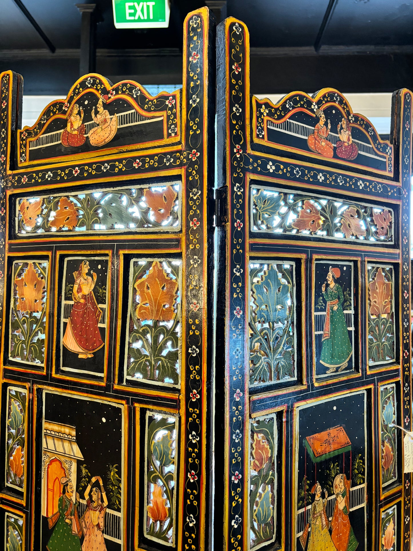 Vintage Handcrafted Indian Room Divider Wooden Folding Screen Hand Painted