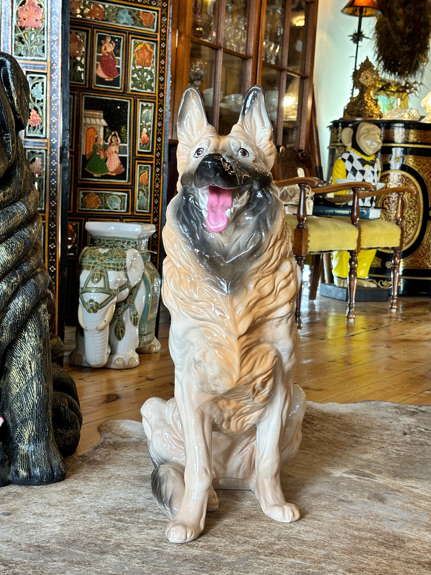 Large Ceramic Alsatian German Shepherd Dog Statue