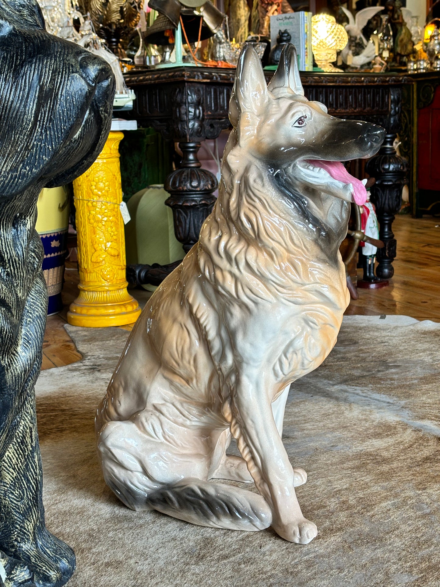 Large Ceramic Alsatian German Shepherd Dog Statue