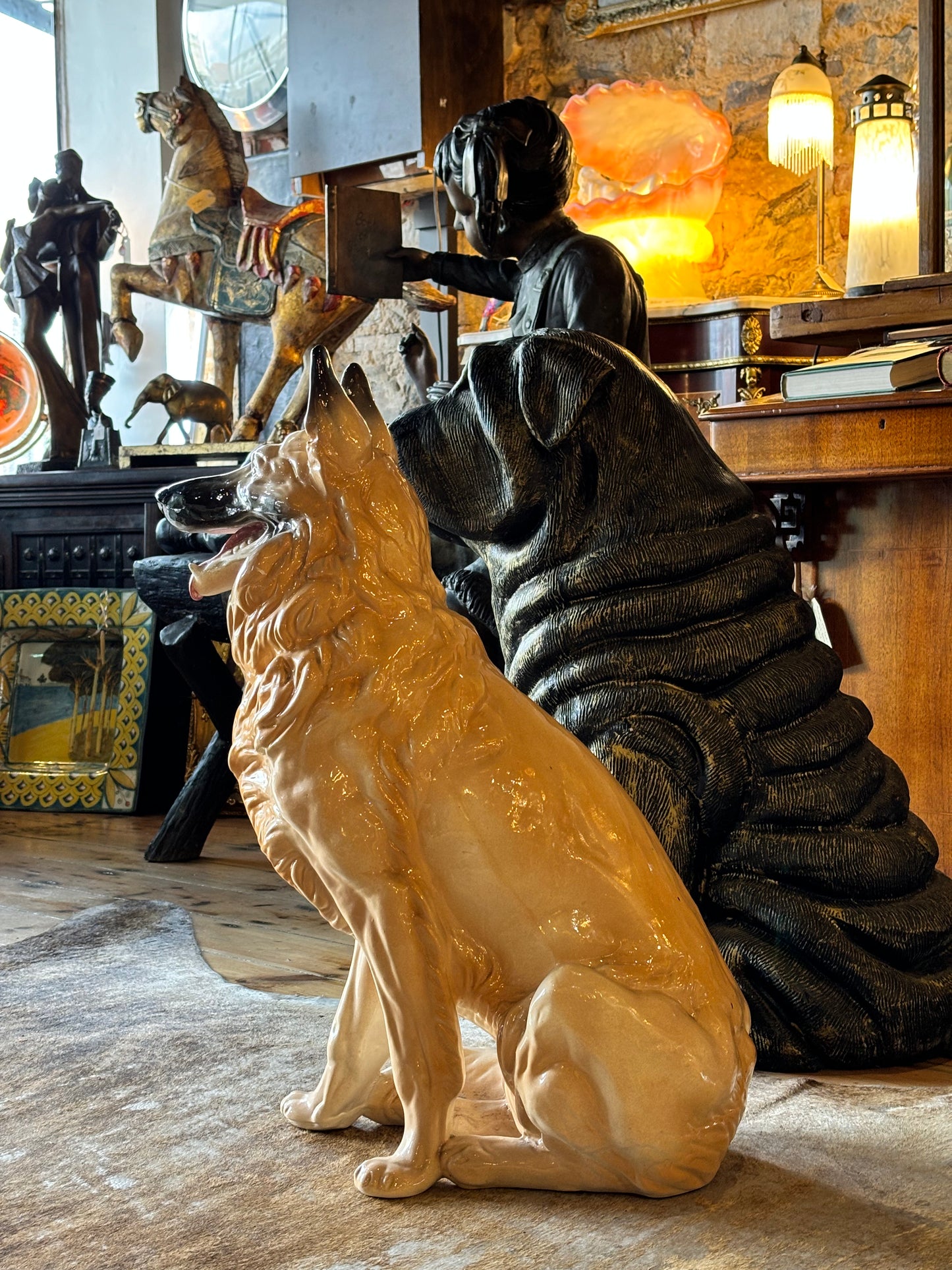 Large Ceramic Alsatian German Shepherd Dog Statue