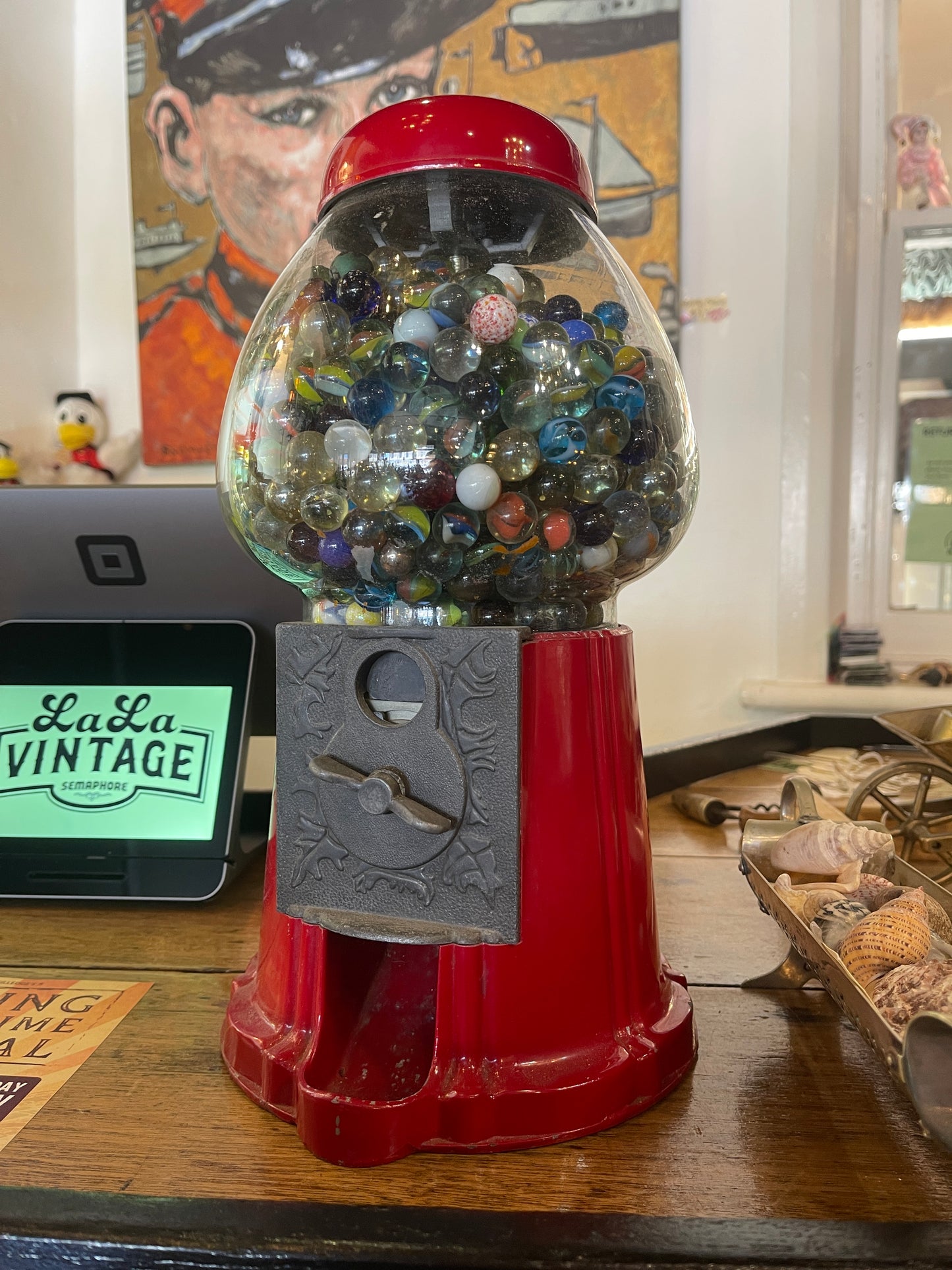 Vintage Cast Iron Gumball Machine – Filled with Marbles