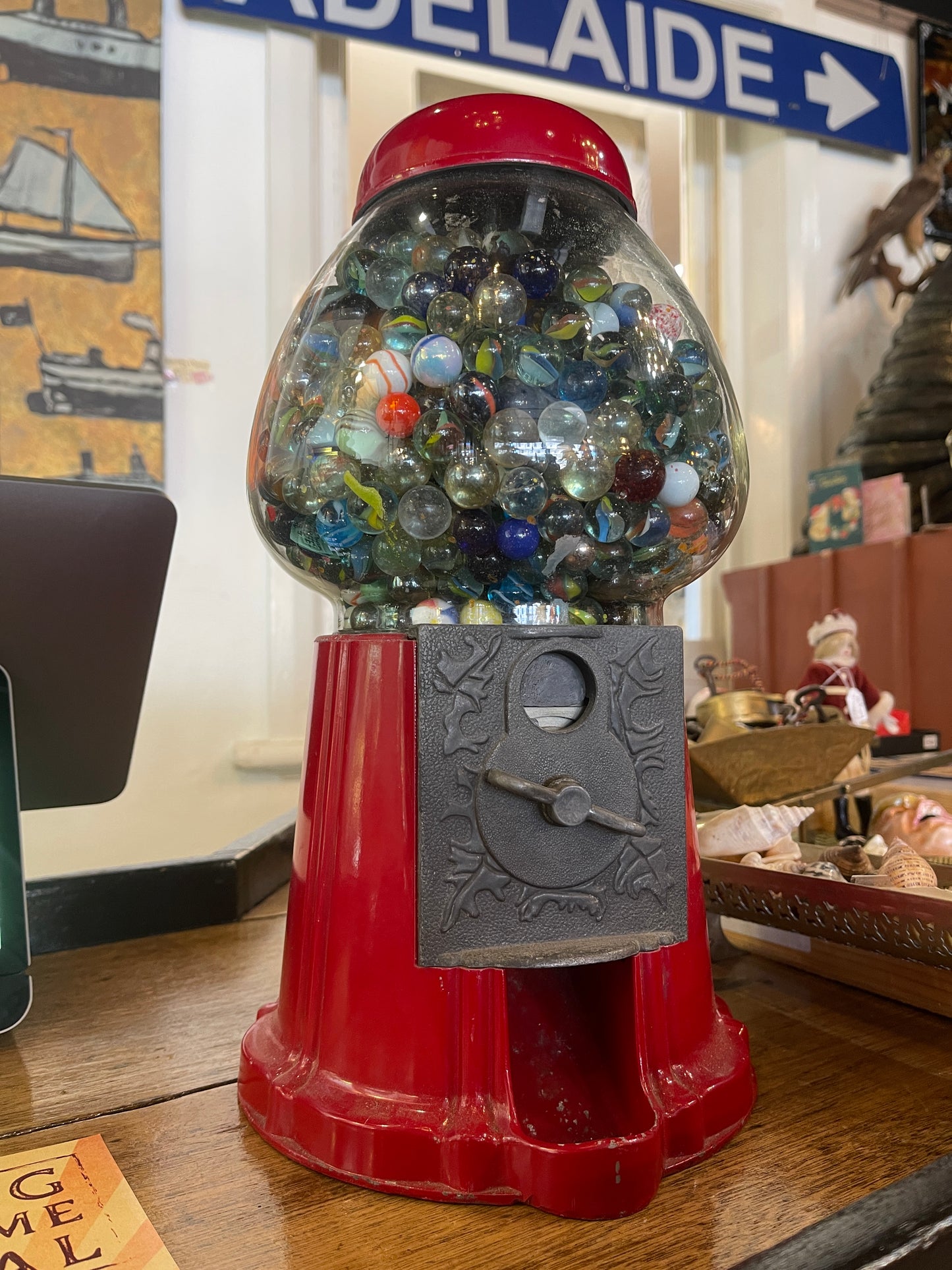 Vintage Cast Iron Gumball Machine – Filled with Marbles