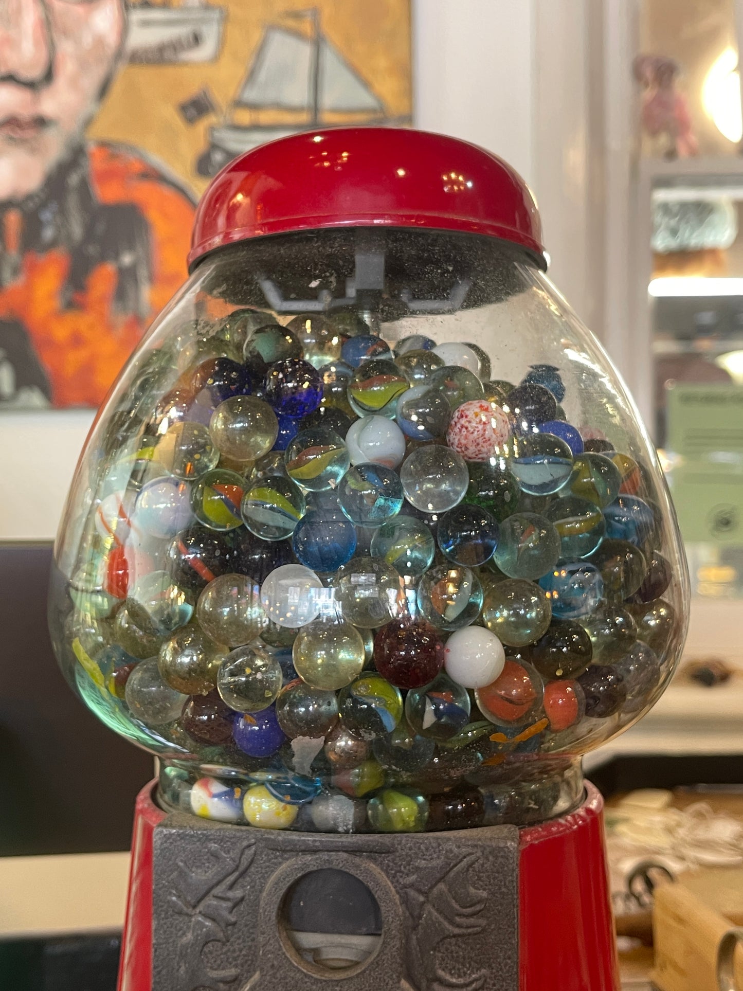 Vintage Cast Iron Gumball Machine – Filled with Marbles