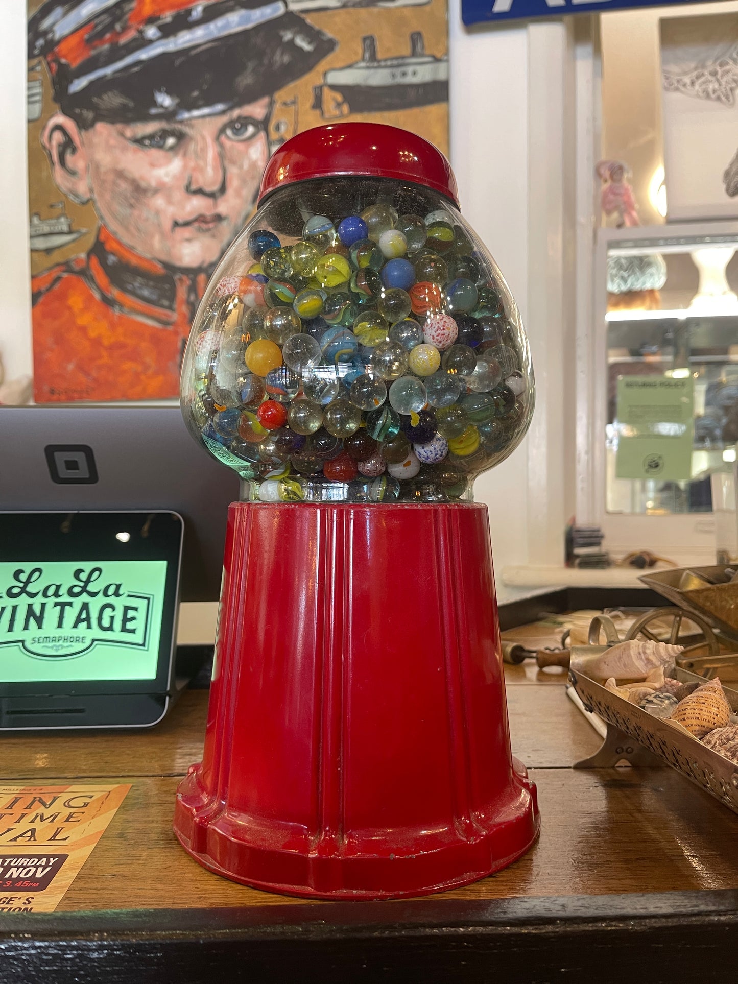 Vintage Cast Iron Gumball Machine – Filled with Marbles