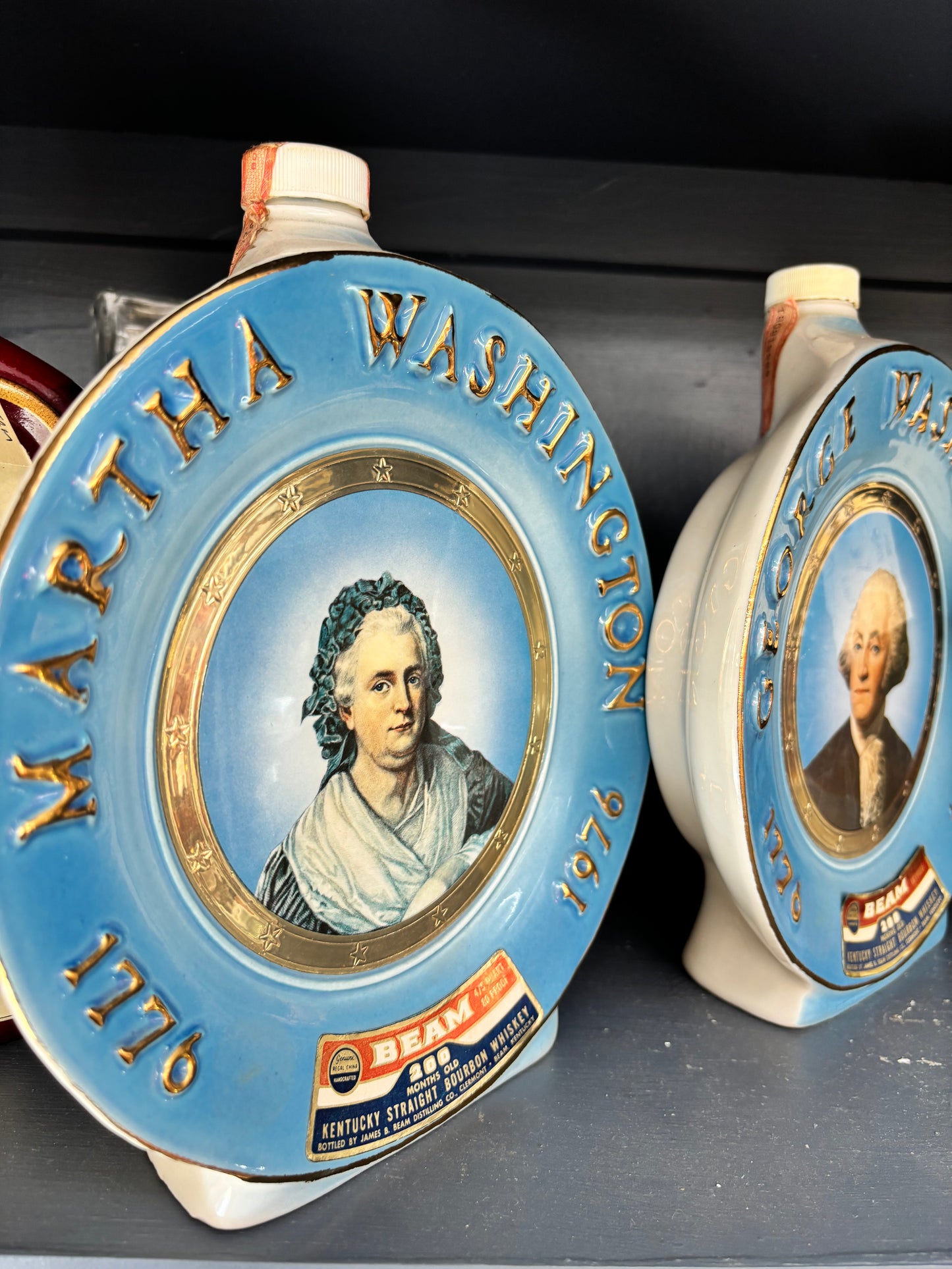 Jim Beam Decanter Bottle George Washington and Martha Washington Vintage 1976 Pair