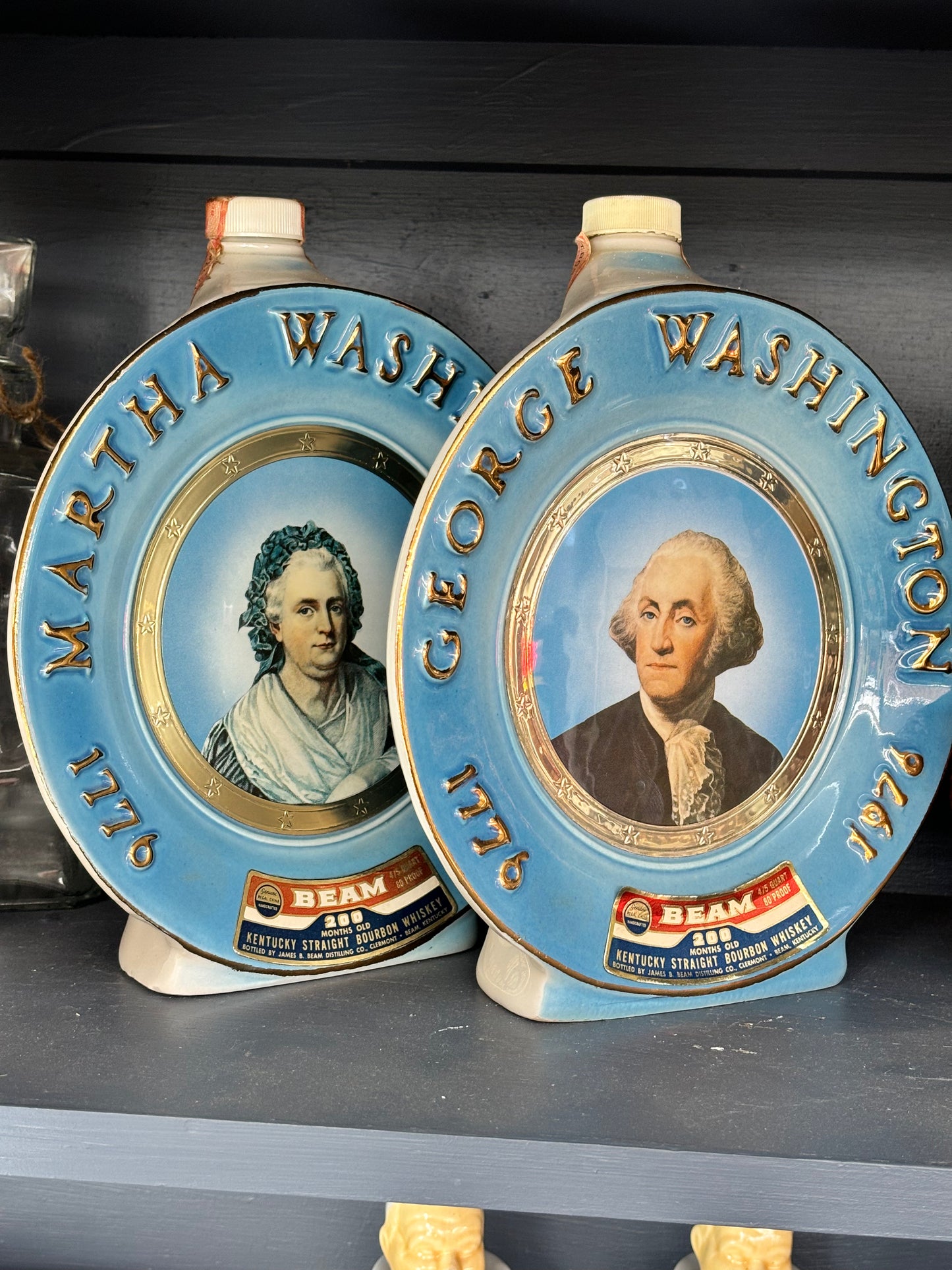 Jim Beam Decanter Bottle George Washington and Martha Washington Vintage 1976 Pair