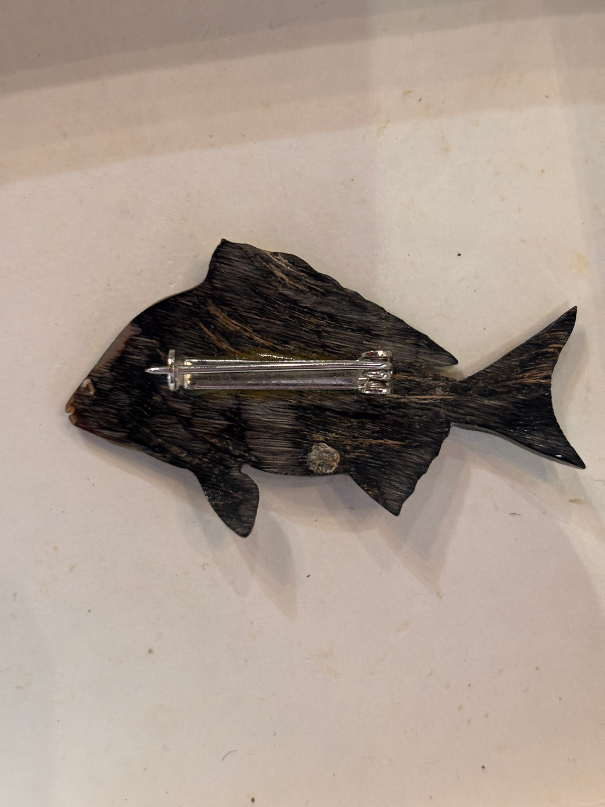 Hand-Carved Iridescent Pearl Shell Fish Brooch