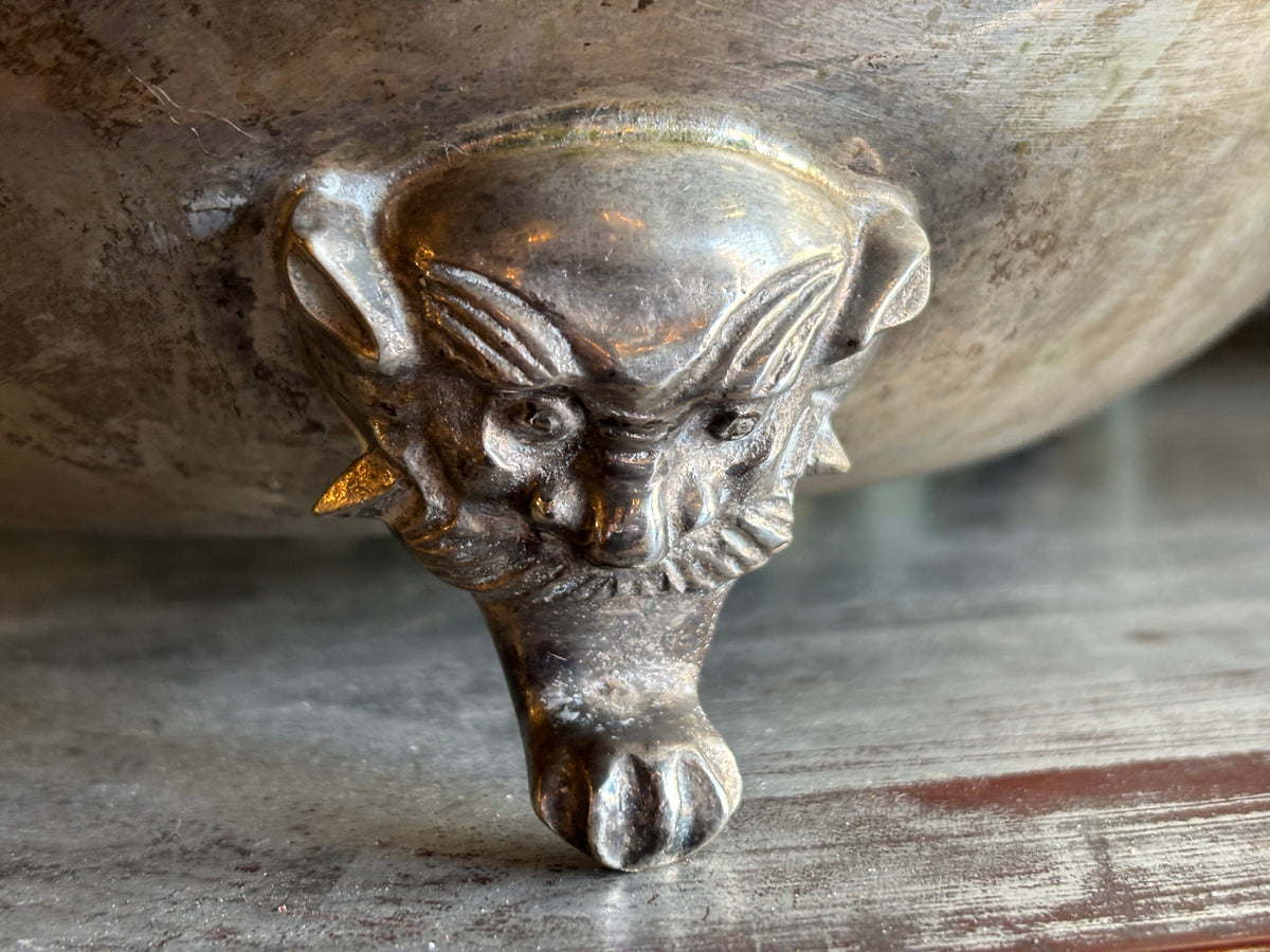 Vintage Chinese Brass Dragon Dragon Handle Lidded Tureen
