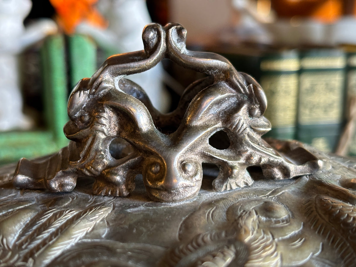 Vintage Chinese Brass Dragon Dragon Handle Lidded Tureen