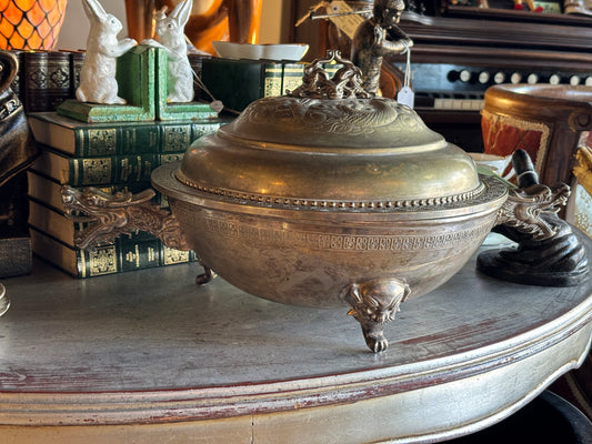Vintage Chinese Brass Dragon Dragon Handle Lidded Tureen