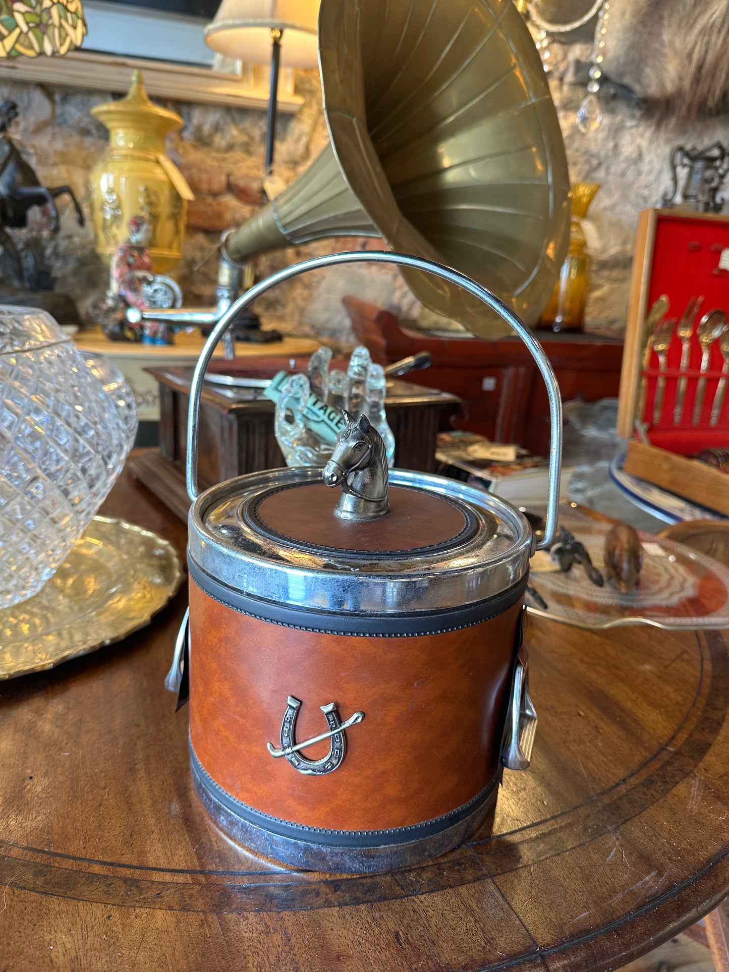 Vintage 1970s Equestrian Ice Bucket & Bar Tools Set | Mid-Century Horse Head & Stirrup Barware