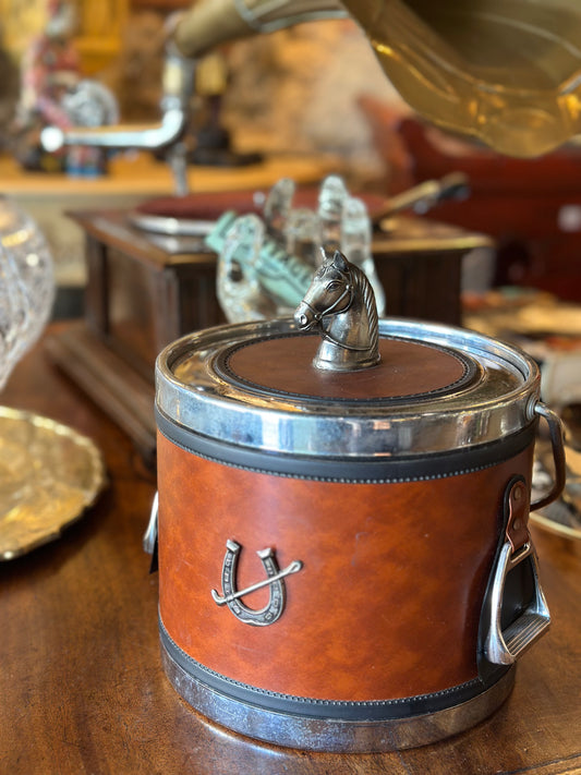 Vintage 1970s Equestrian Ice Bucket & Bar Tools Set | Mid-Century Horse Head & Stirrup Barware