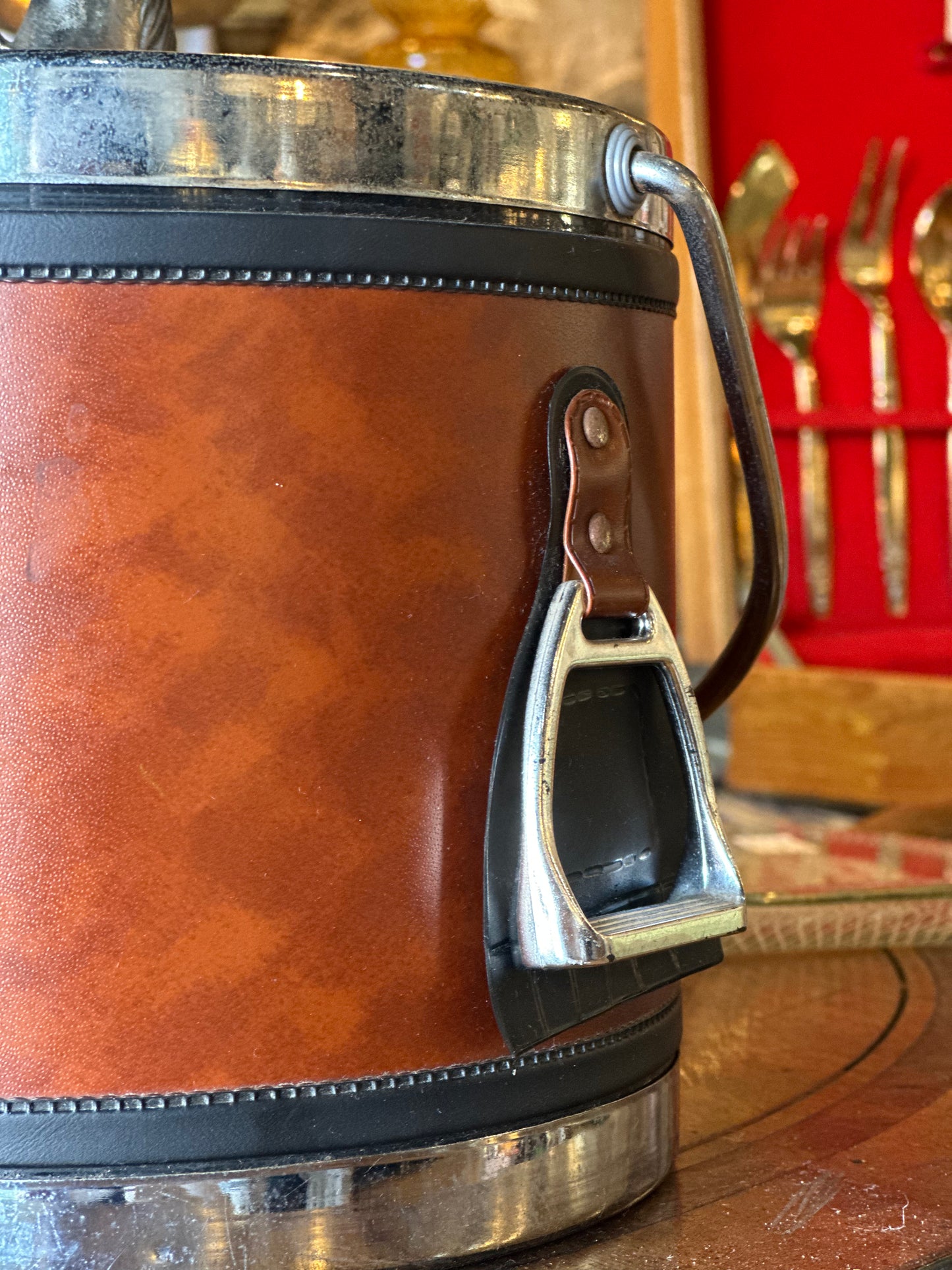 Vintage 1970s Equestrian Ice Bucket & Bar Tools Set | Mid-Century Horse Head & Stirrup Barware