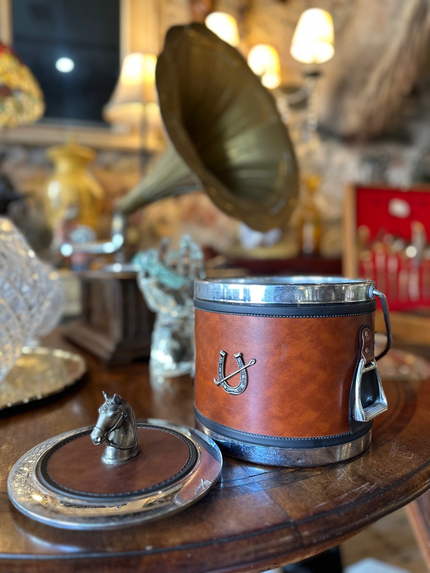 Vintage 1970s Equestrian Ice Bucket & Bar Tools Set | Mid-Century Horse Head & Stirrup Barware