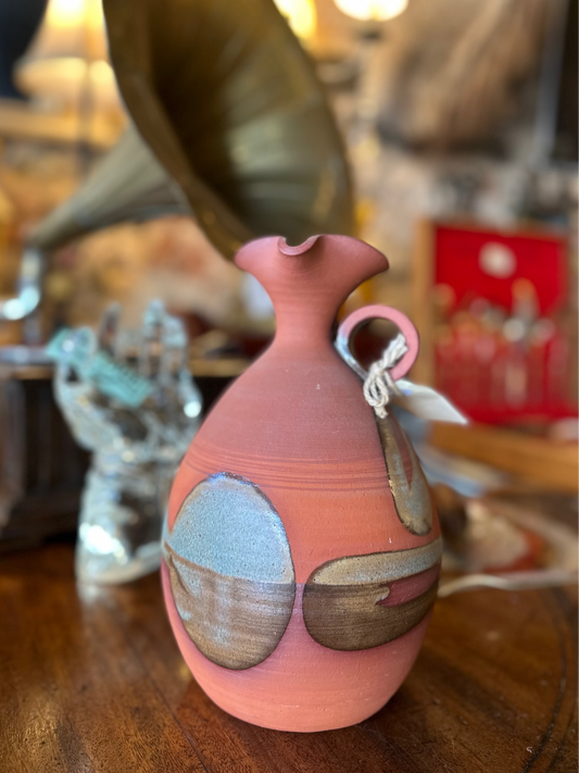 Vintage Noel Blue Australian Studio Pottery Terracotta Jug Vase | Signed K10 Retro Mid-Century Decor