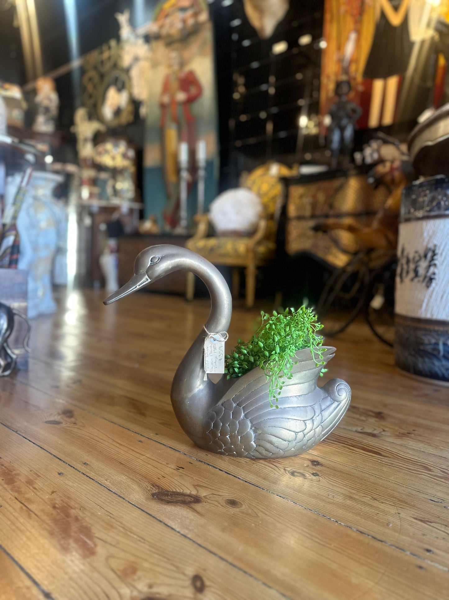 Large Vintage Brass Swan Planter – Hollywood Regency Mid-Century Statement Piece
