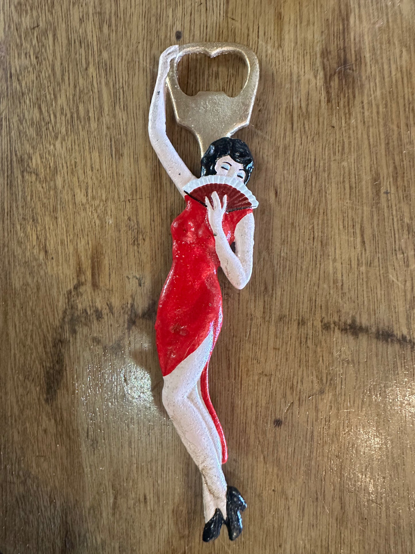 Vintage Style Cast Iron Pin-Up Girl Bottle Opener | Retro Flapper Lady with Fan
