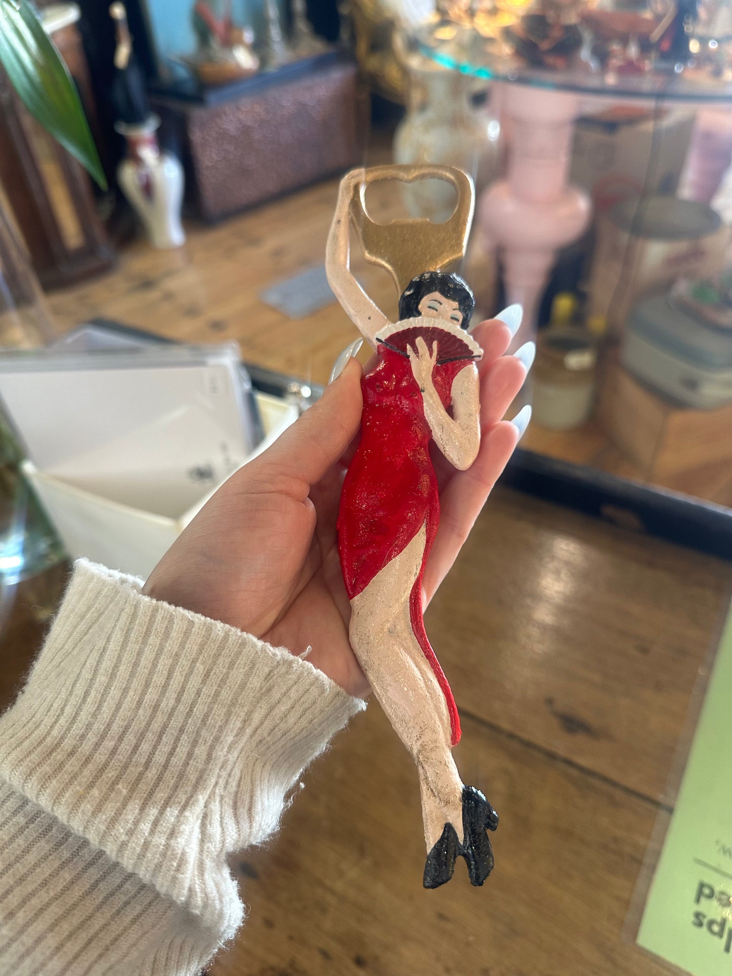 Vintage Style Cast Iron Pin-Up Girl Bottle Opener | Retro Flapper Lady with Fan