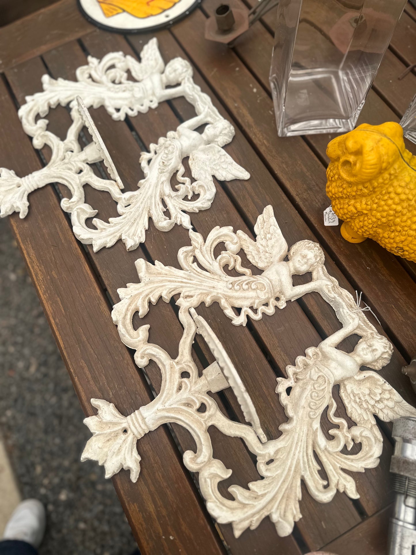Vintage Style White Cast Iron Cherub Wall Shelf | Ornate Shabby Chic Angel Sconce Display