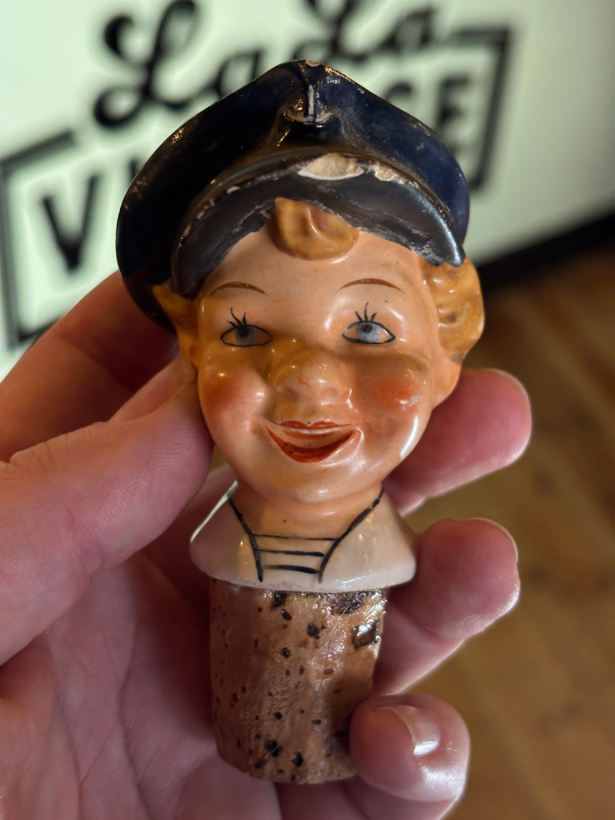 Vintage German Porcelain Sailor Boy Bottle Stopper