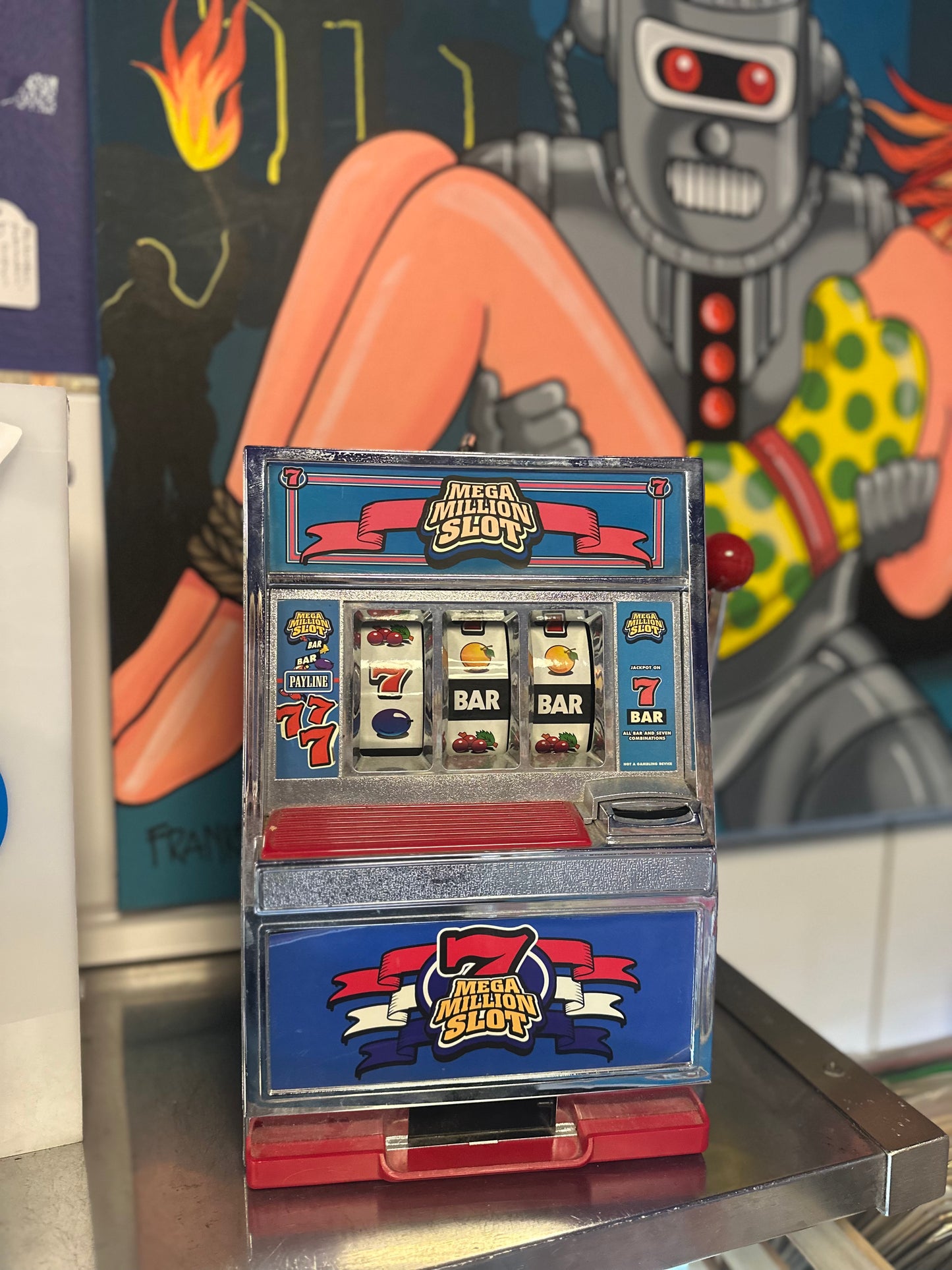 Vintage Mega Million Slot Machine Toy Coin Bank – Retro Las Vegas One-Armed Bandit