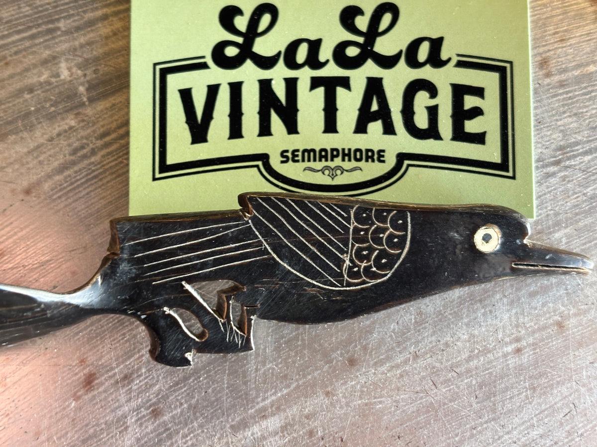 Vintage Horn Serving Spoon with Bird Handle