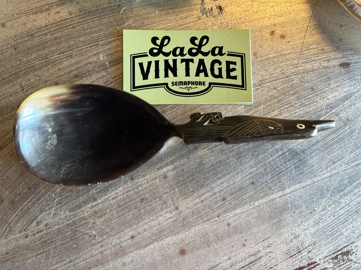 Vintage Horn Serving Spoon with Bird Handle