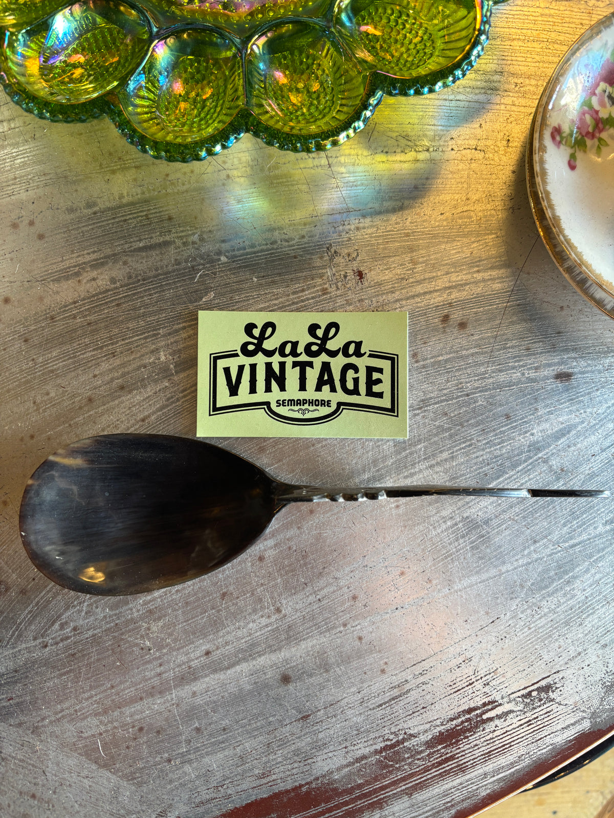Hand Carved Horn Serving Spoon