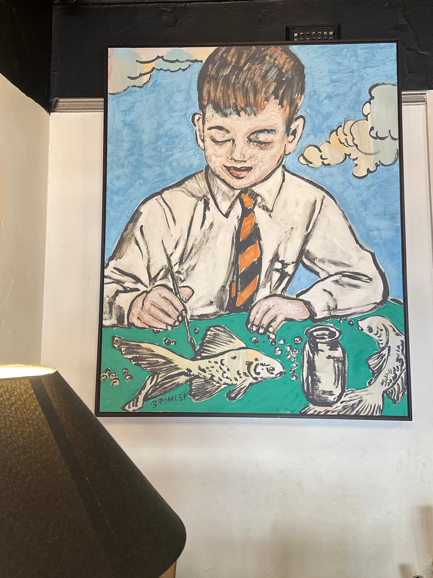 David Bromley Original Painting 'Young Boy with Fish' – Children Series Acrylic on Canvas