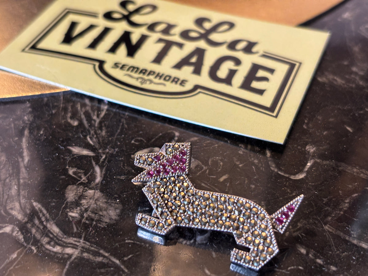 Sterling Silver Dachshund Marcasite Dog Brooch