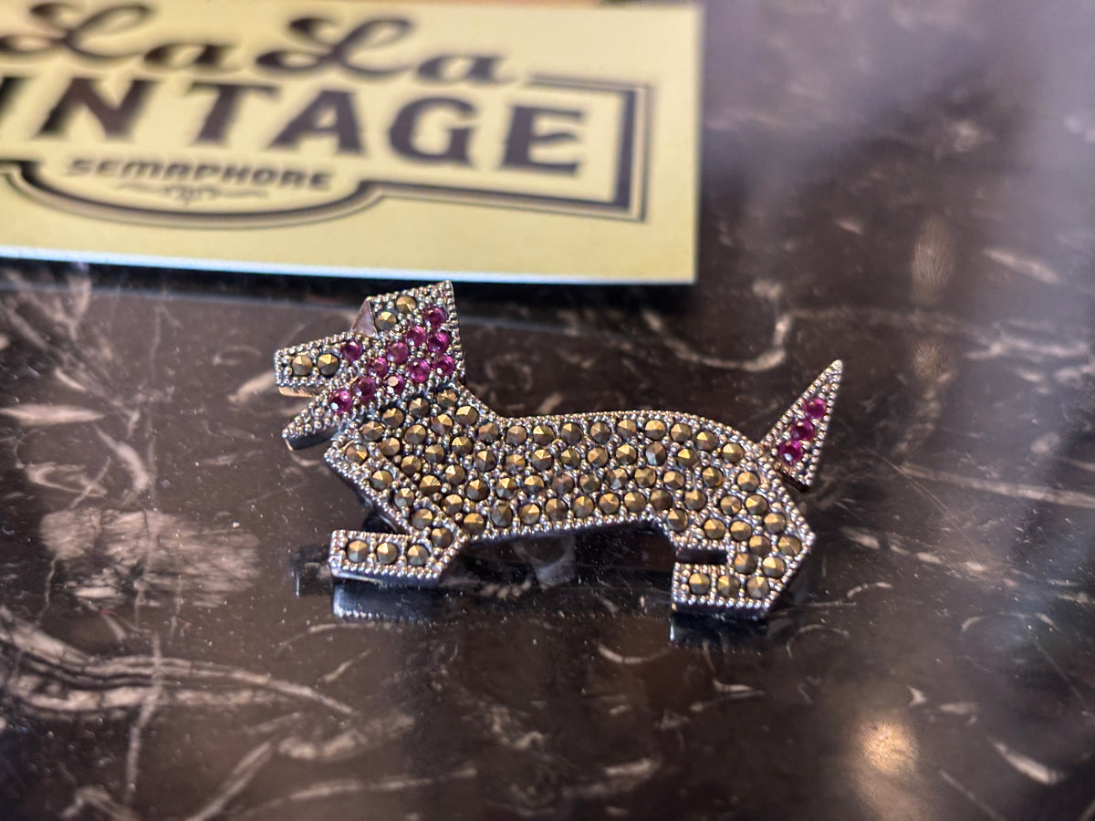 Sterling Silver Dachshund Marcasite Dog Brooch