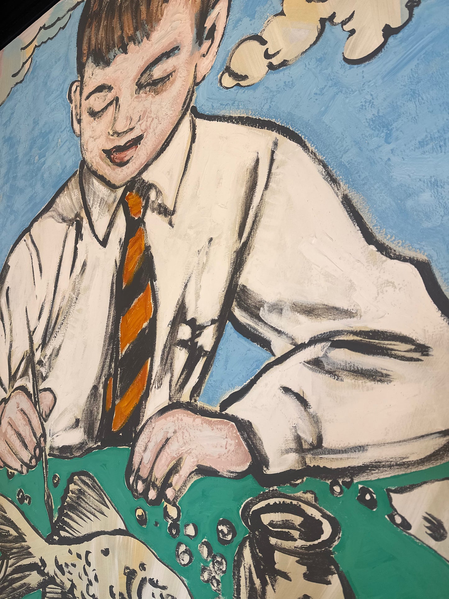 David Bromley Original Painting 'Young Boy with Fish' – Children Series Acrylic on Canvas