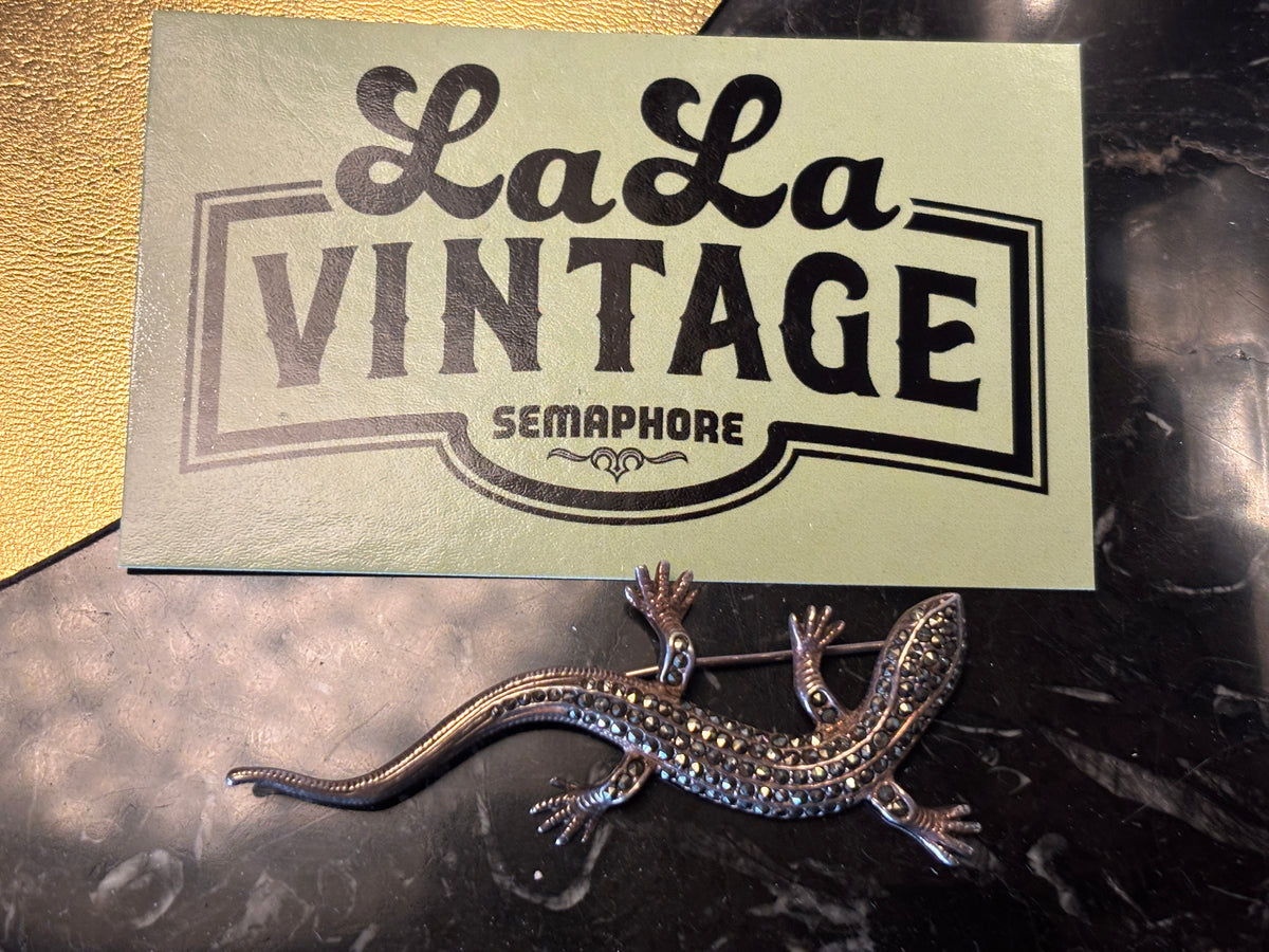 Sterling Silver 925 Marcasite Lizard Brooch