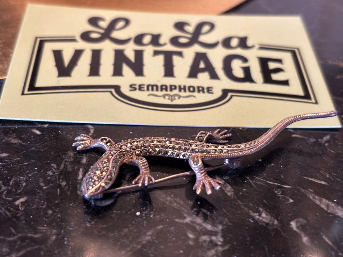 Sterling Silver 925 Marcasite Lizard Brooch