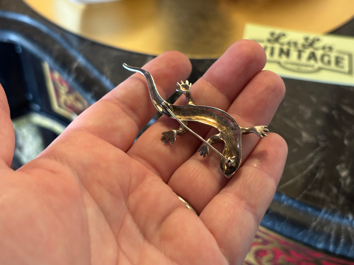 Sterling Silver 925 Marcasite Lizard Brooch