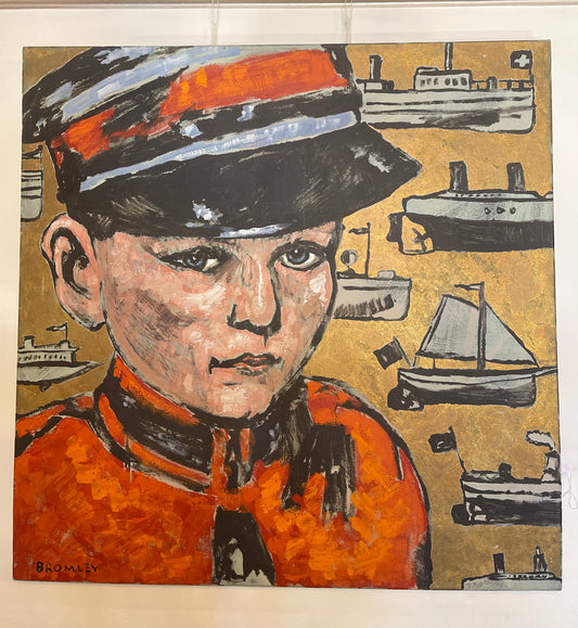 Original Painting by David Bromley 'Soldier Boy with Boats' Oil & Gold Leaf