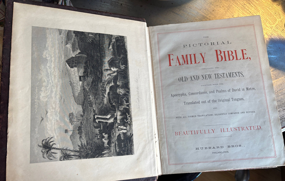 Antique Victorian 1870s Pictorial Family Bible – Hubbard Bros. Philadelphia – Illustrated